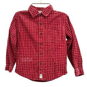 Janie & Jack Burgundy Checkered Cotton Thin Corduroy Button-Up Shirt Size 4T